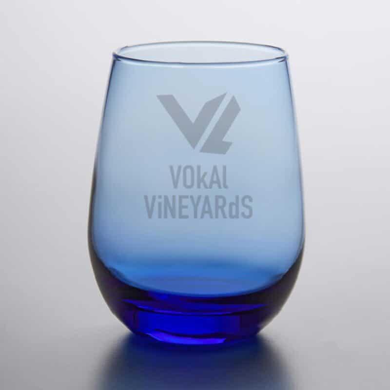 Laser Engraved Libbey® 231L 15.25 oz. Tidal Blue Stemless White Wine Glass
