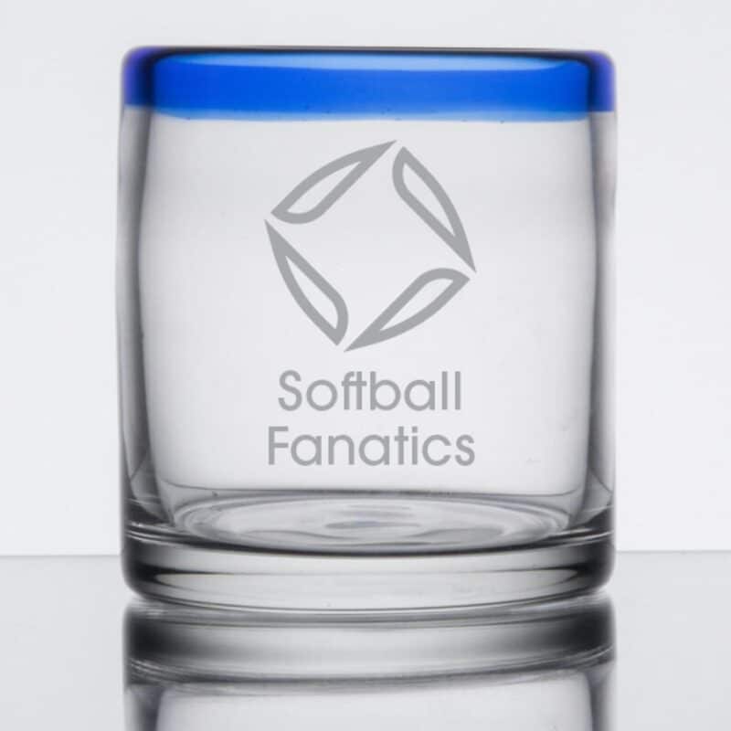 Laser Engraved Libbey® 92302 Aruba 12 oz. Old Fashioned Glass with Cobalt Blue Rim