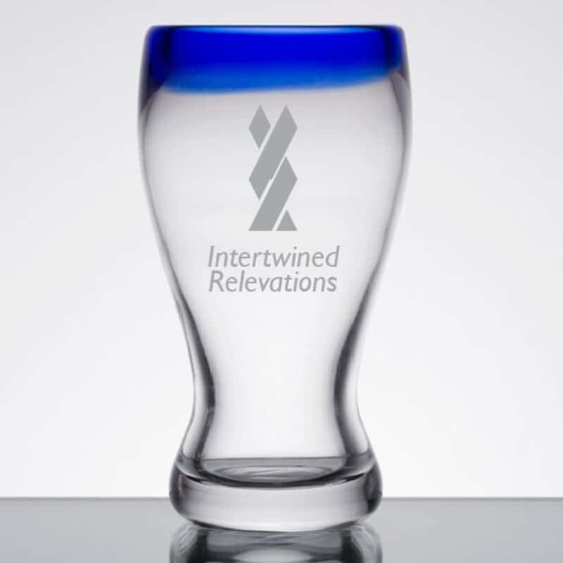 Laser Engraved Libbey® 92312 Aruba 12 oz. Pilsner Glass with Cobalt Blue Rim