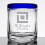 Laser Engraved Libbey® 92313 Aruba 10 oz. Old Fashioned Glass with Cobalt Blue Rim