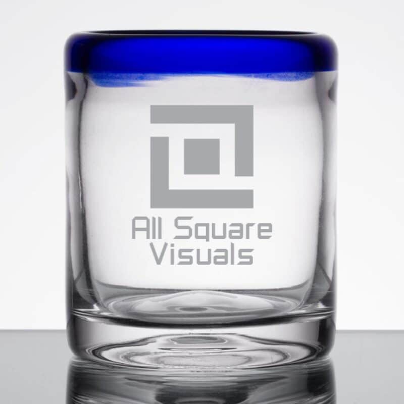 Laser Engraved Libbey® 92313 Aruba 10 oz. Old Fashioned Glass with Cobalt Blue Rim