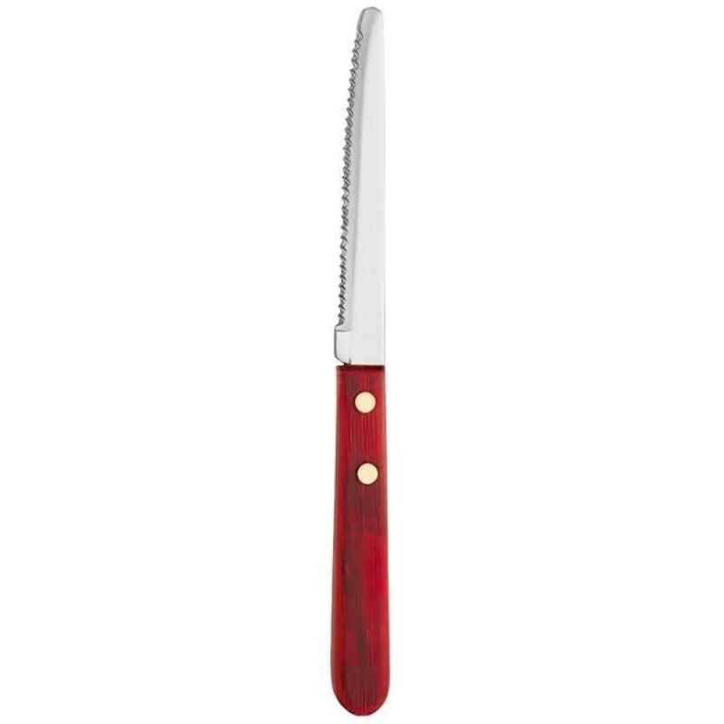 Libbey 200 1682 8 1/4" Steak Knife w/ Red Wood Handle