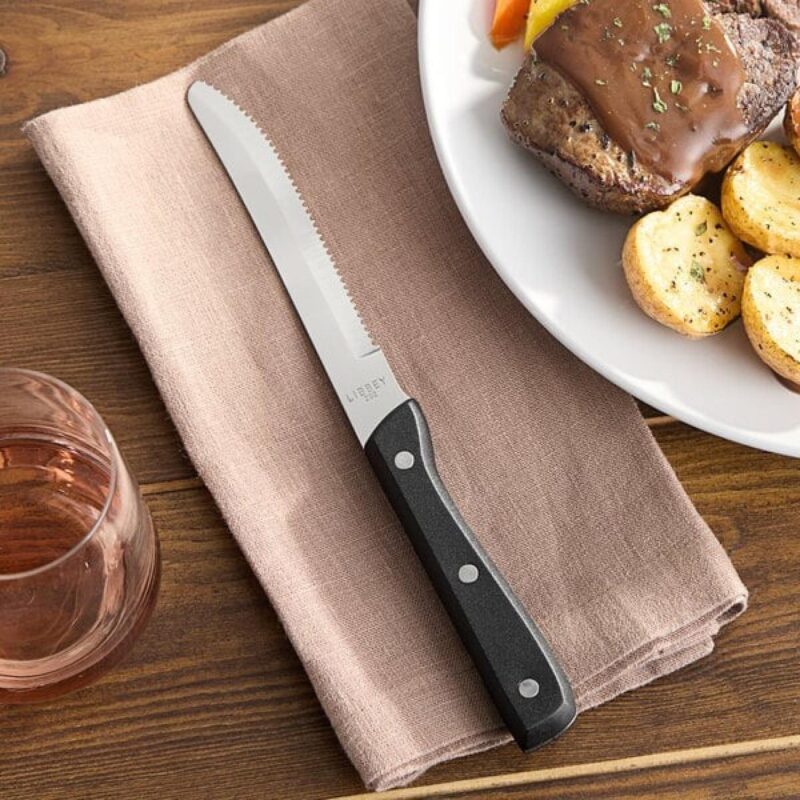 Libbey 201 2682 9 1/4" Steak Knife w/ Black Bakelite Handle - 1